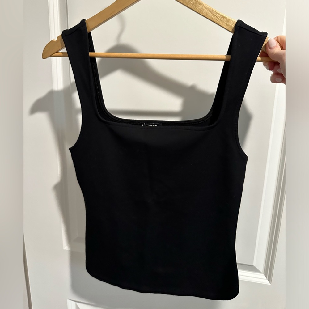 Express stretchy square neck black tank top